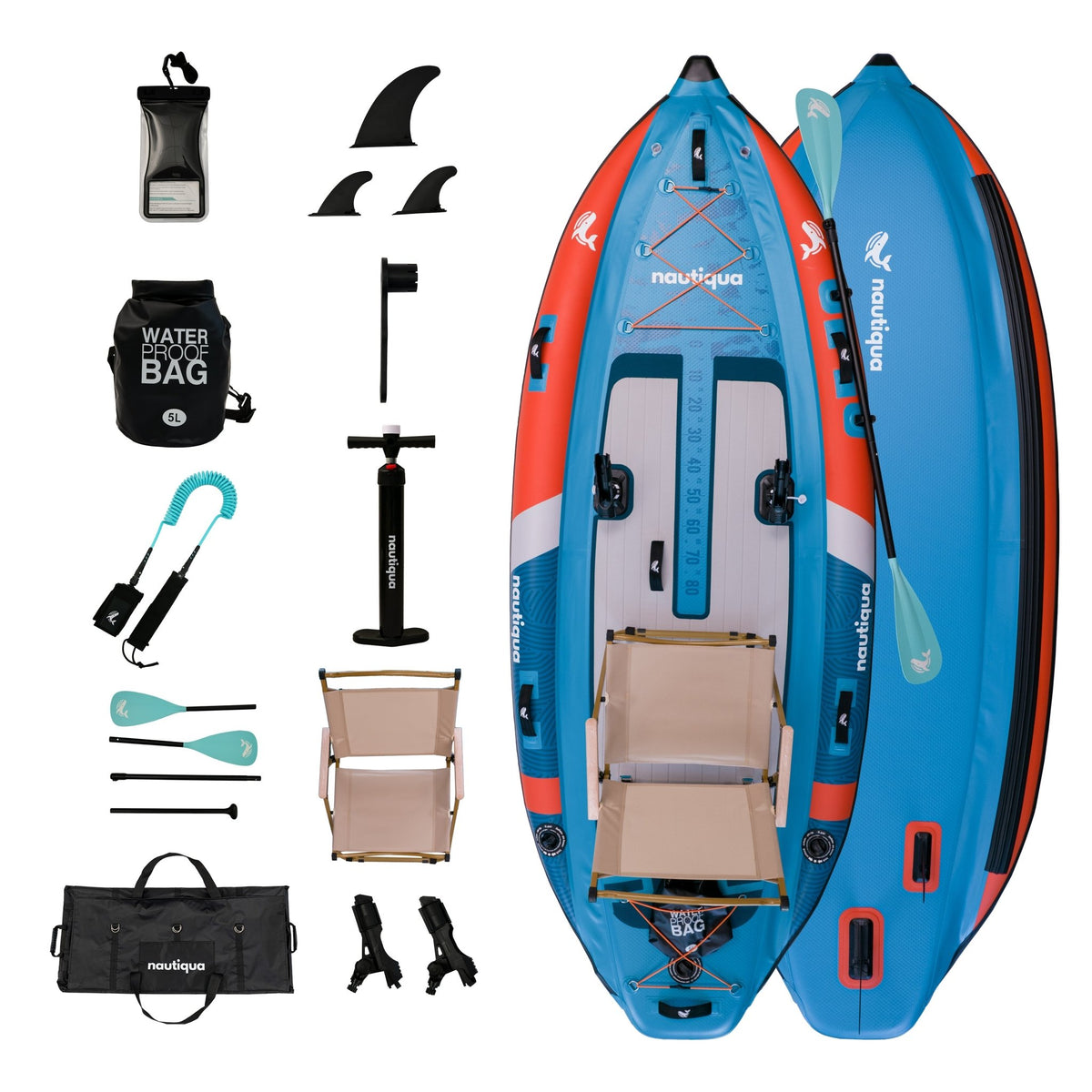 Nautiqua | CAPRI | Deluxe 3 Chamber Fishing Drop-stitch Inflatable Paddleboard | 1 Person | 330 lbs Capacity | Hand Pump & Carry Bag Included - Aloha Swim Wellness