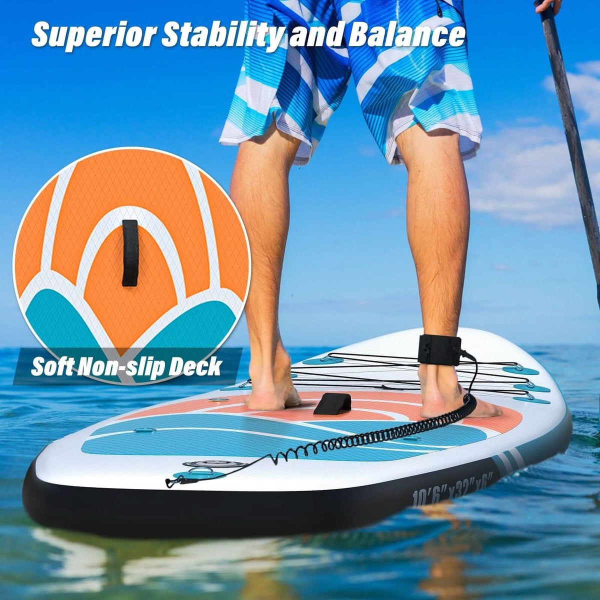 Orange Inflatable Paddle Board 10'6" – Adult SUP - Aloha Swim Wellness