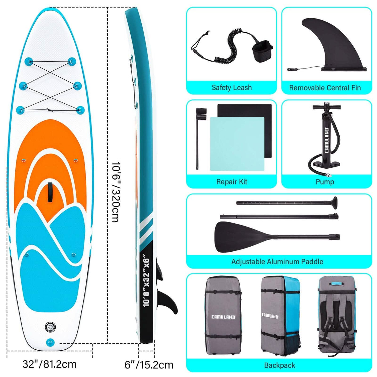 Orange Inflatable Paddle Board 10'6" – Adult SUP - Aloha Swim Wellness