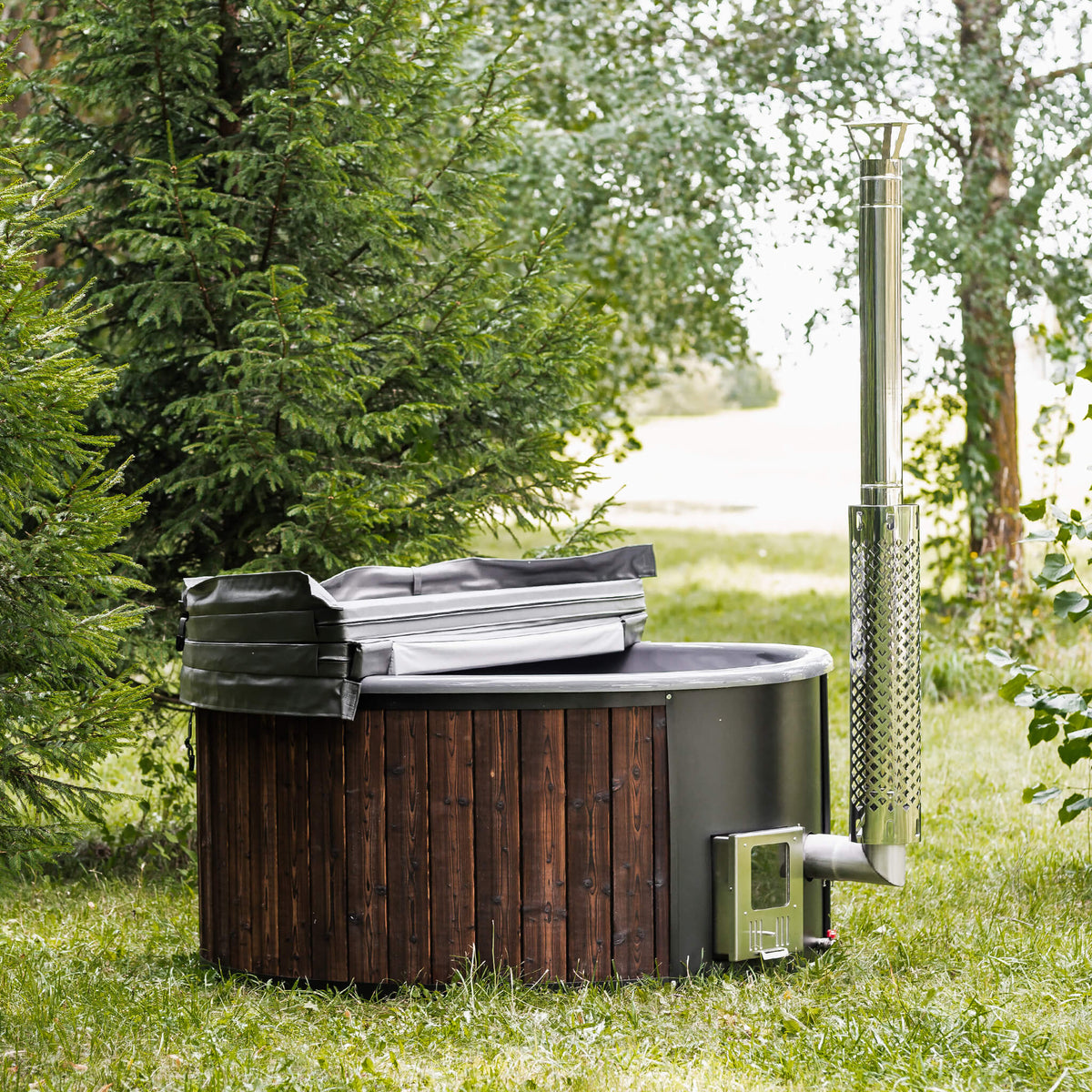 Premium 4-Person Wood-Fired Hot Tub – ThermoWood® & Fiberglass - Aloha Swim Wellness