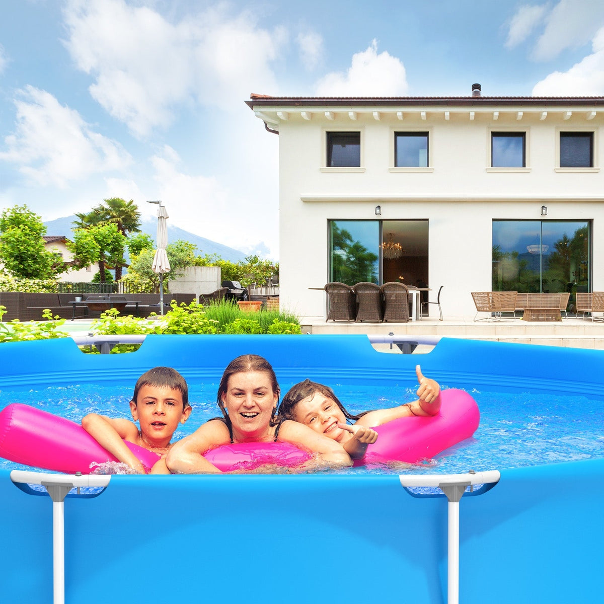 Round Above Ground Swimming Pool With Pool Cover - Aloha Swim Wellness