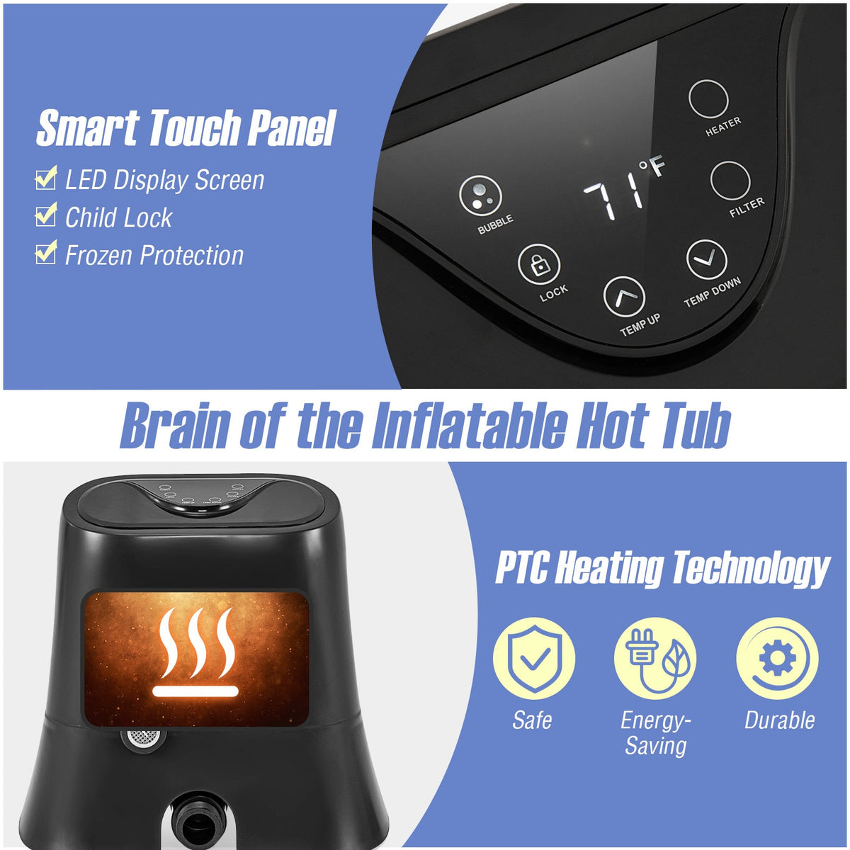 Inflatable Portable Hot Tub Spa – Bubble Jets, PTC Heating & Smart Controls