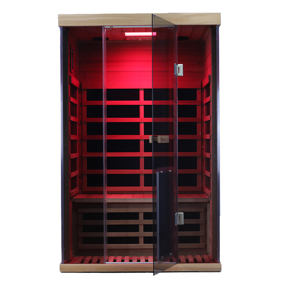 SR02 2-Person Red Cedar Infrared Sauna – Carbon Heating, LED Lighting & Bluetooth Audio