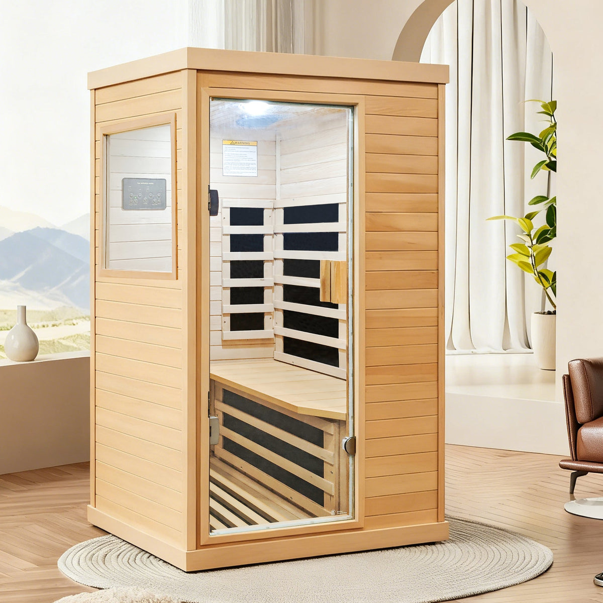 Single-Person Infrared Sauna – Hemlock Wood, 1200W Heating & Bluetooth Audio - Aloha Swim Wellness