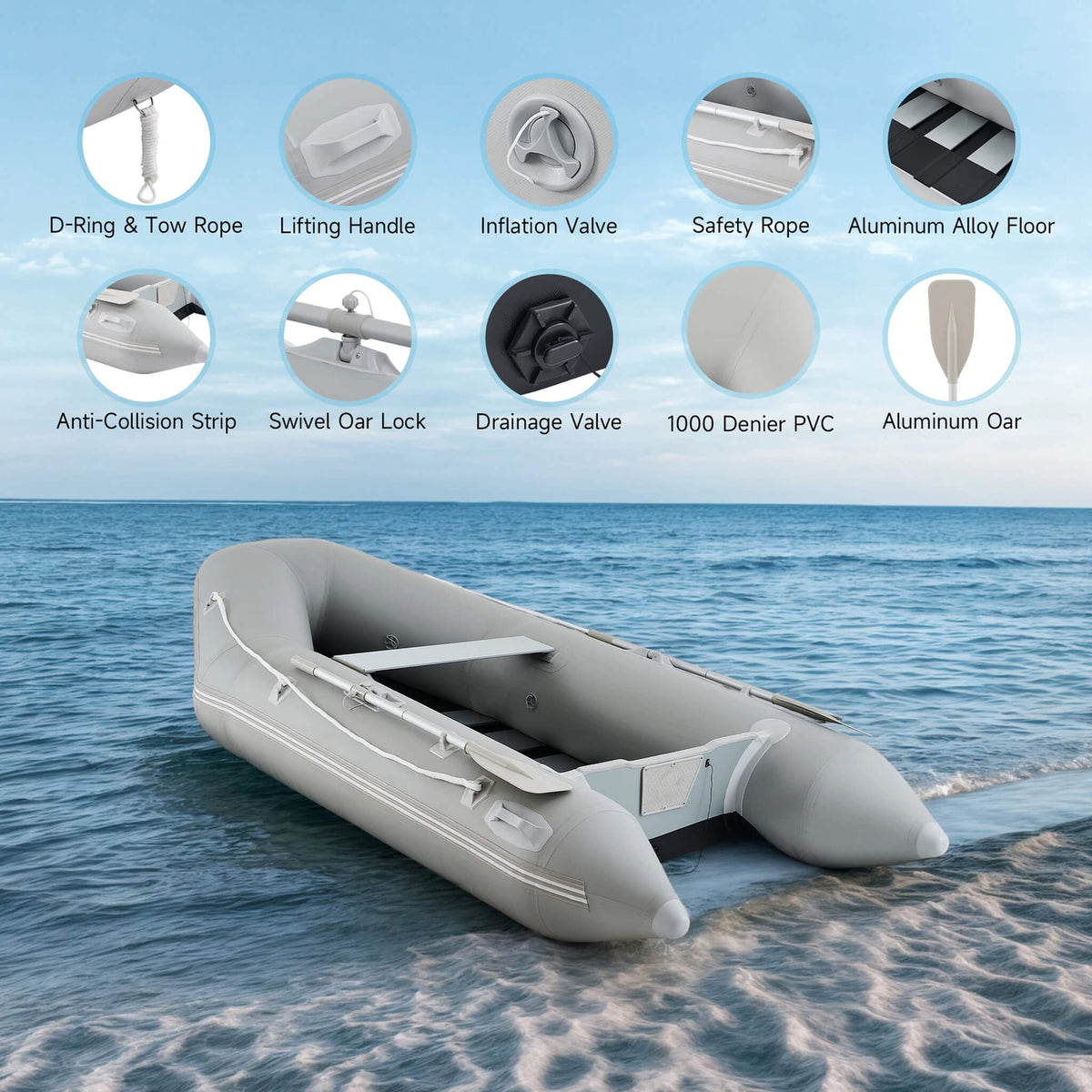 Virtue US 10FT Inflatable Dinghy – 5-Person Sport Tender with Aluminum Floor