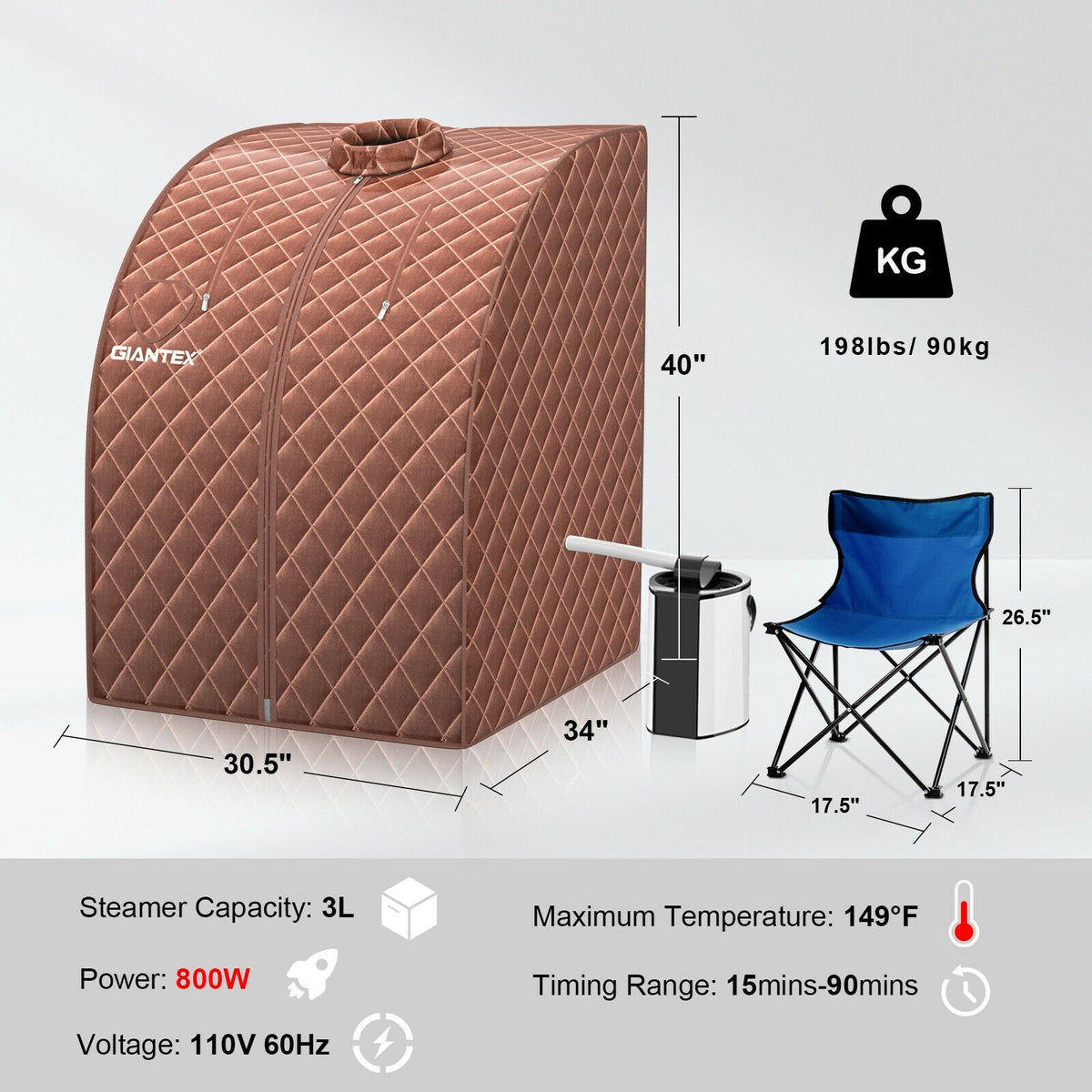Portable Steam Sauna Tent – 800W Steamer, Remote Control & Foot Massage Roller
