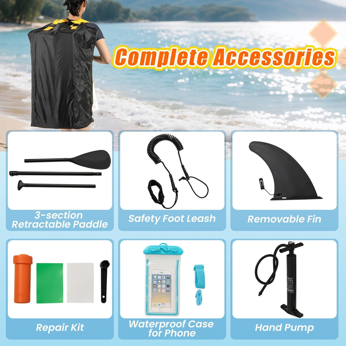 11 Feet Premium SUP Inflatable Stand Up Paddle Board with Accessories-L - Aloha Swim Wellness