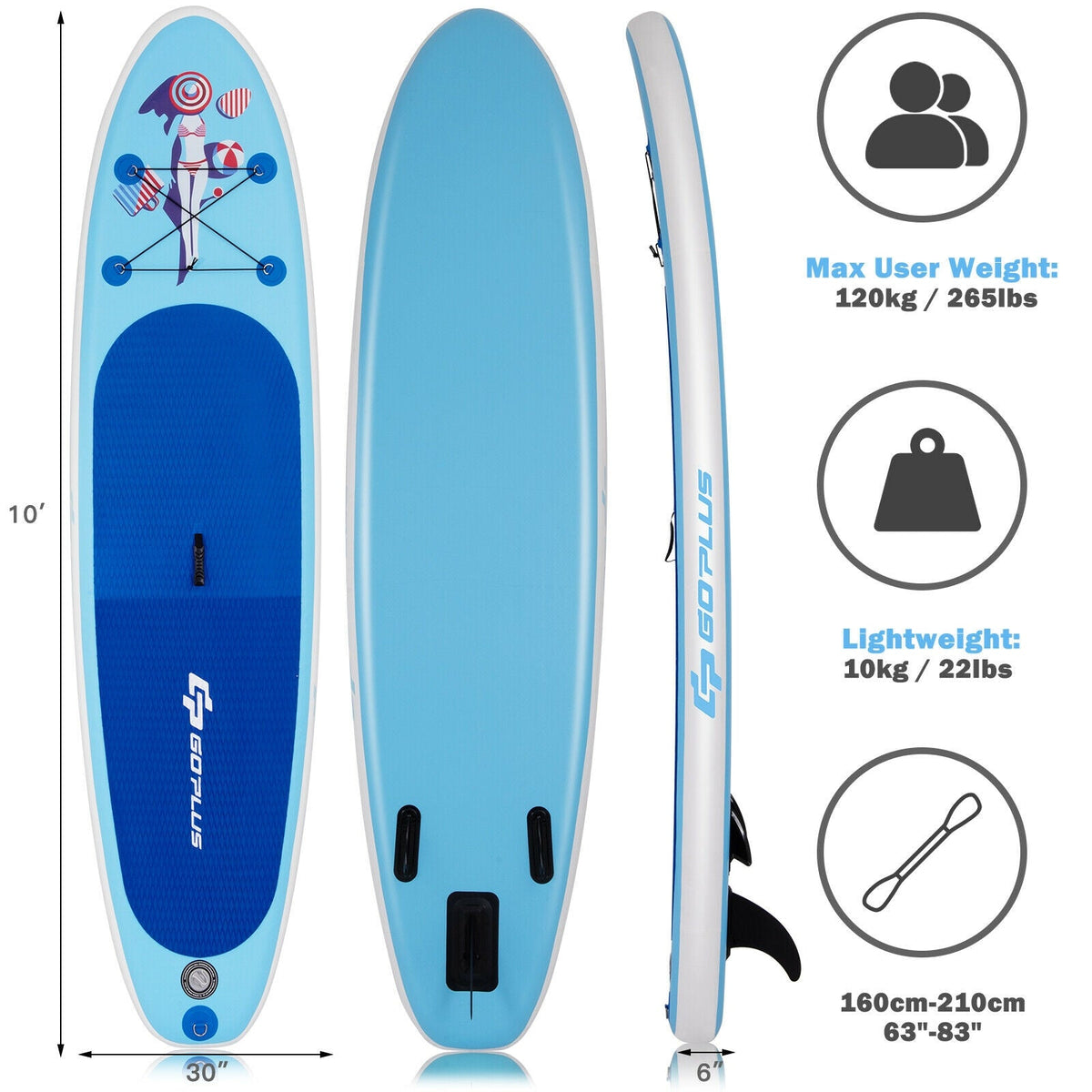 10-Foot Inflatable Stand Up Paddle Board for Adults
