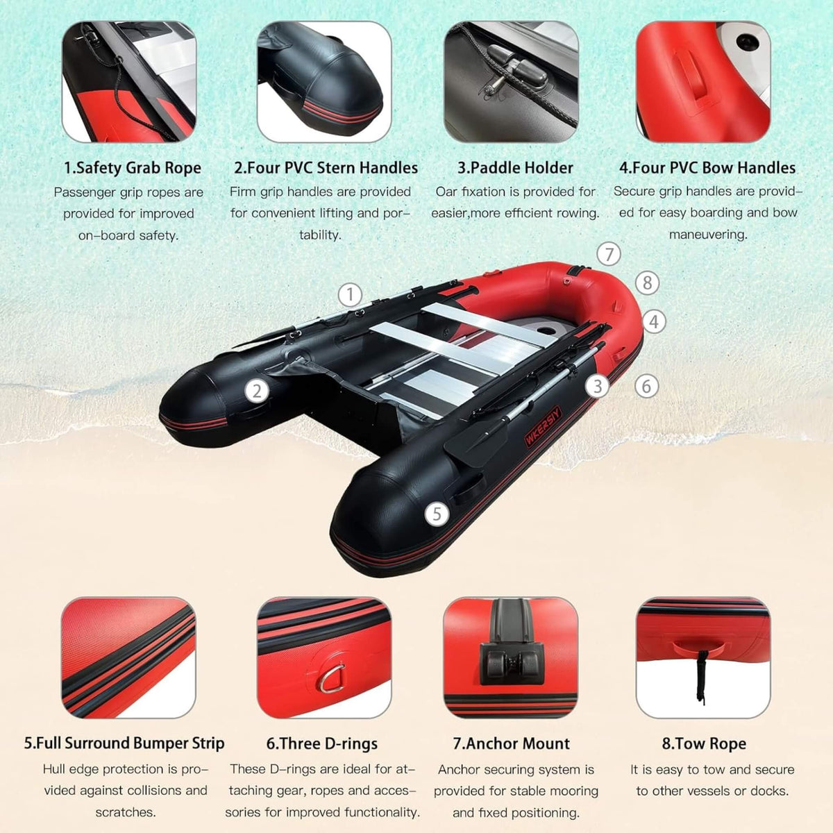 11FT Heavy-Duty Inflatable Dinghy – Aluminum Floor, V-Keel & Oars