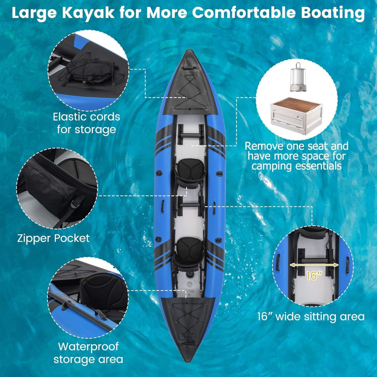 12-Foot Inflatable Tandem Kayak – 2-Person Kit - Aloha Swim Wellness