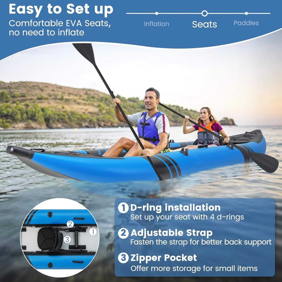 12-Foot Inflatable Tandem Kayak – 2-Person Kit - Aloha Swim Wellness