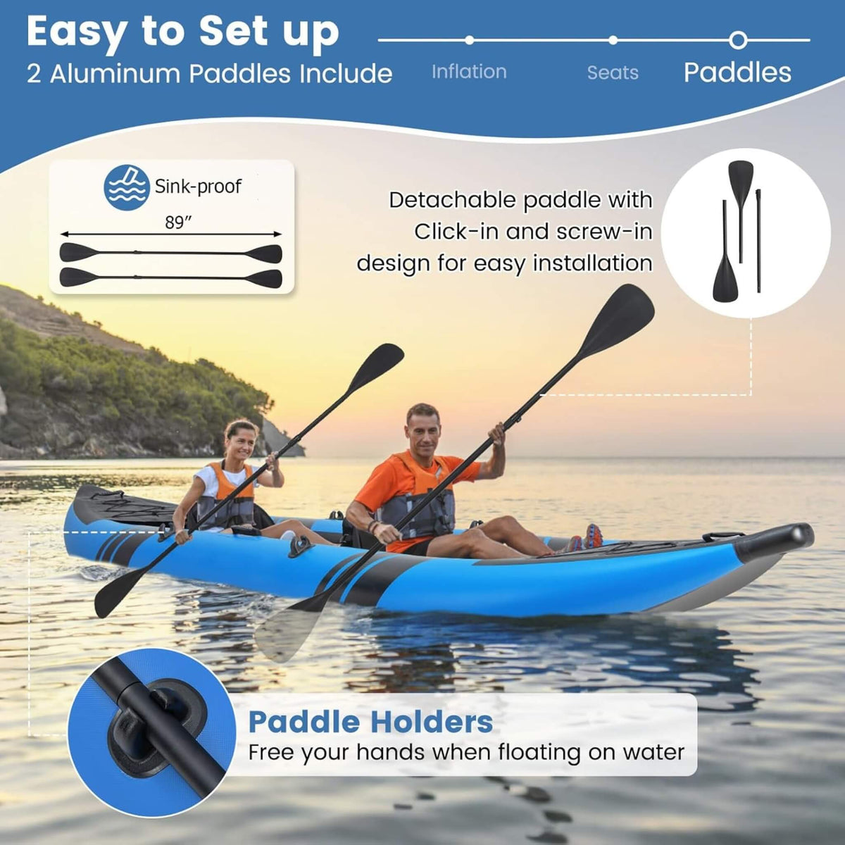 12-Foot Inflatable Tandem Kayak – 2-Person Kit - Aloha Swim Wellness
