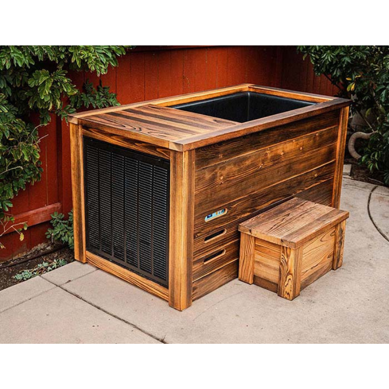 Handcrafted Redwood Cold Plunge – Shou Sugi Ban Finish with 1/4 HP Chiller