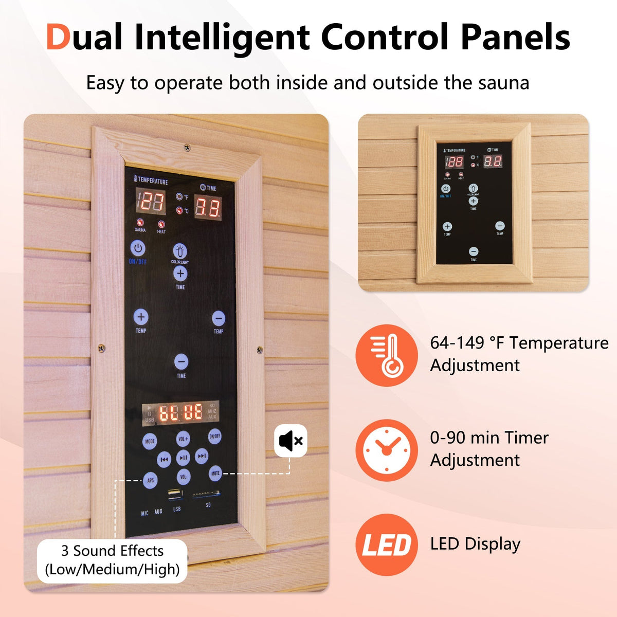 2-Person Infrared Sauna – Canadian Hemlock, Red Light Panel & Bluetooth Audio - Aloha Swim Wellness