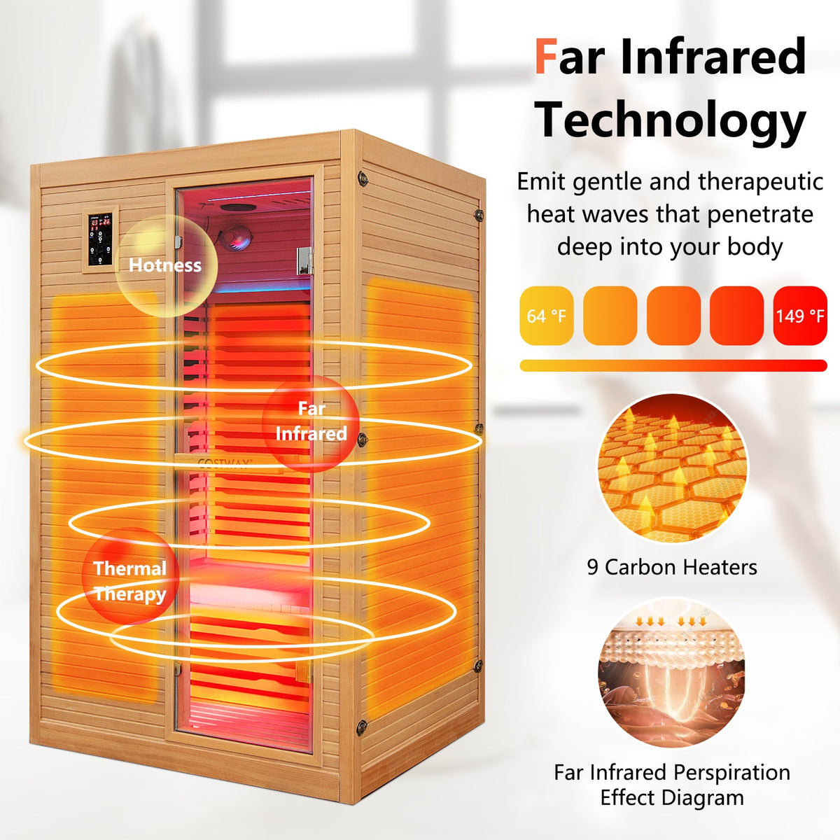 2-Person Infrared Sauna – Canadian Hemlock, Red Light Panel & Bluetooth Audio