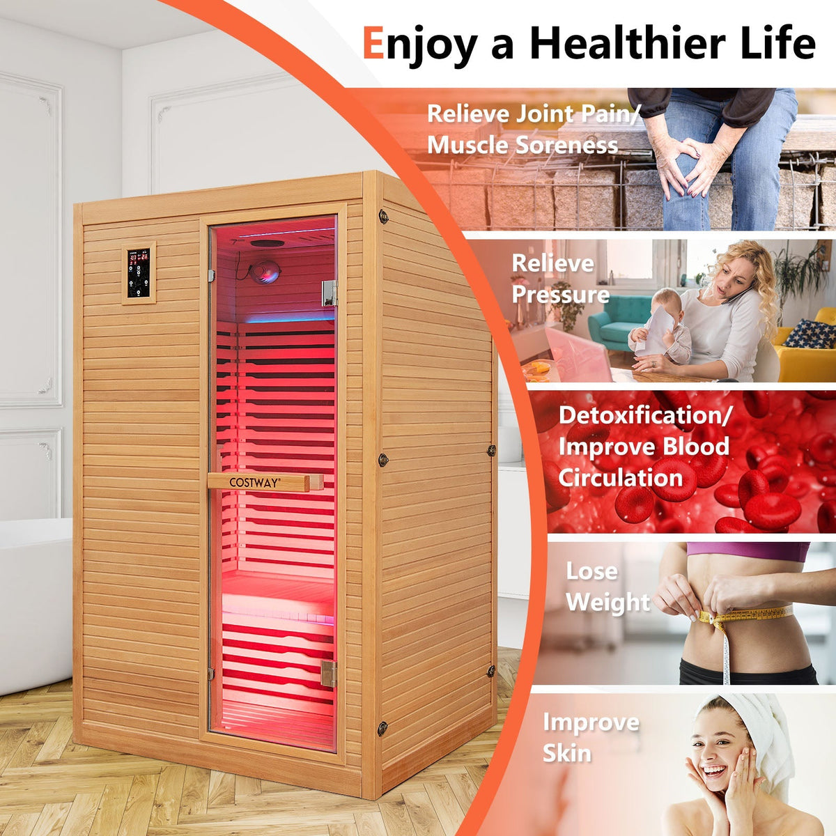 2-Person Infrared Sauna – Canadian Hemlock, Red Light Panel & Bluetooth Audio