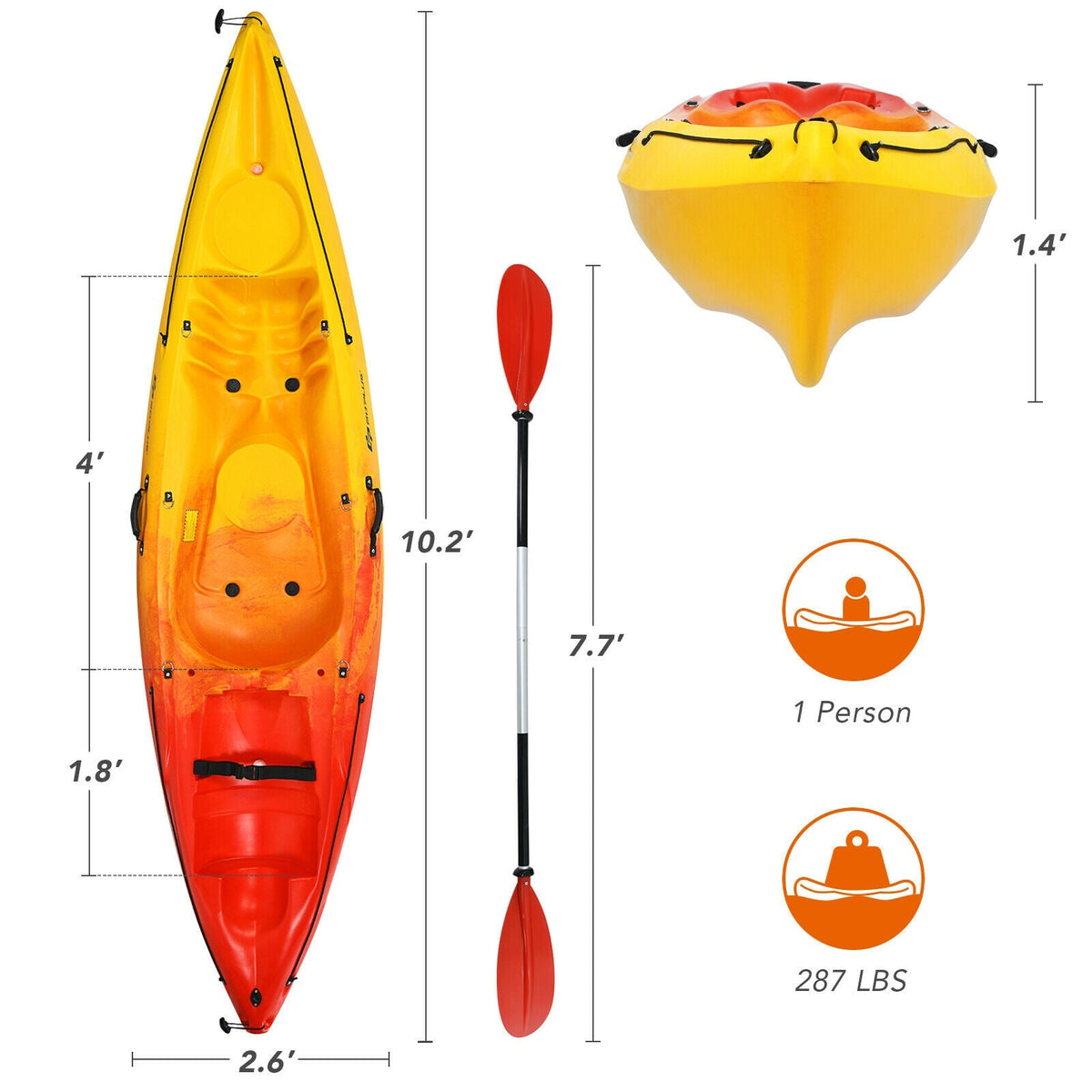 Single Sit-on-Top Kayak – V-Chine Fishing & Recreational Kayak with Detachable Aluminum Paddle