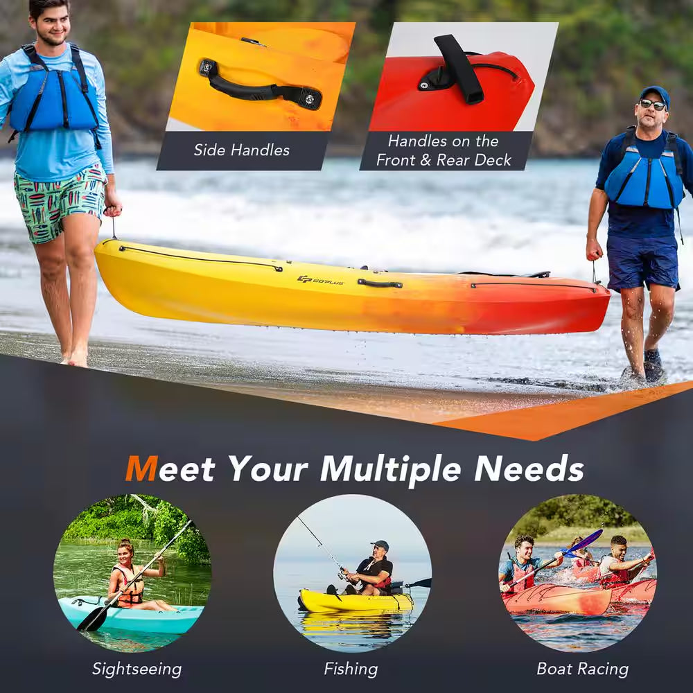 10.2 Ft. Orange Single Sit-On-Top Kayak 1-Person Kayak Boat with Detachable Aluminum Paddle