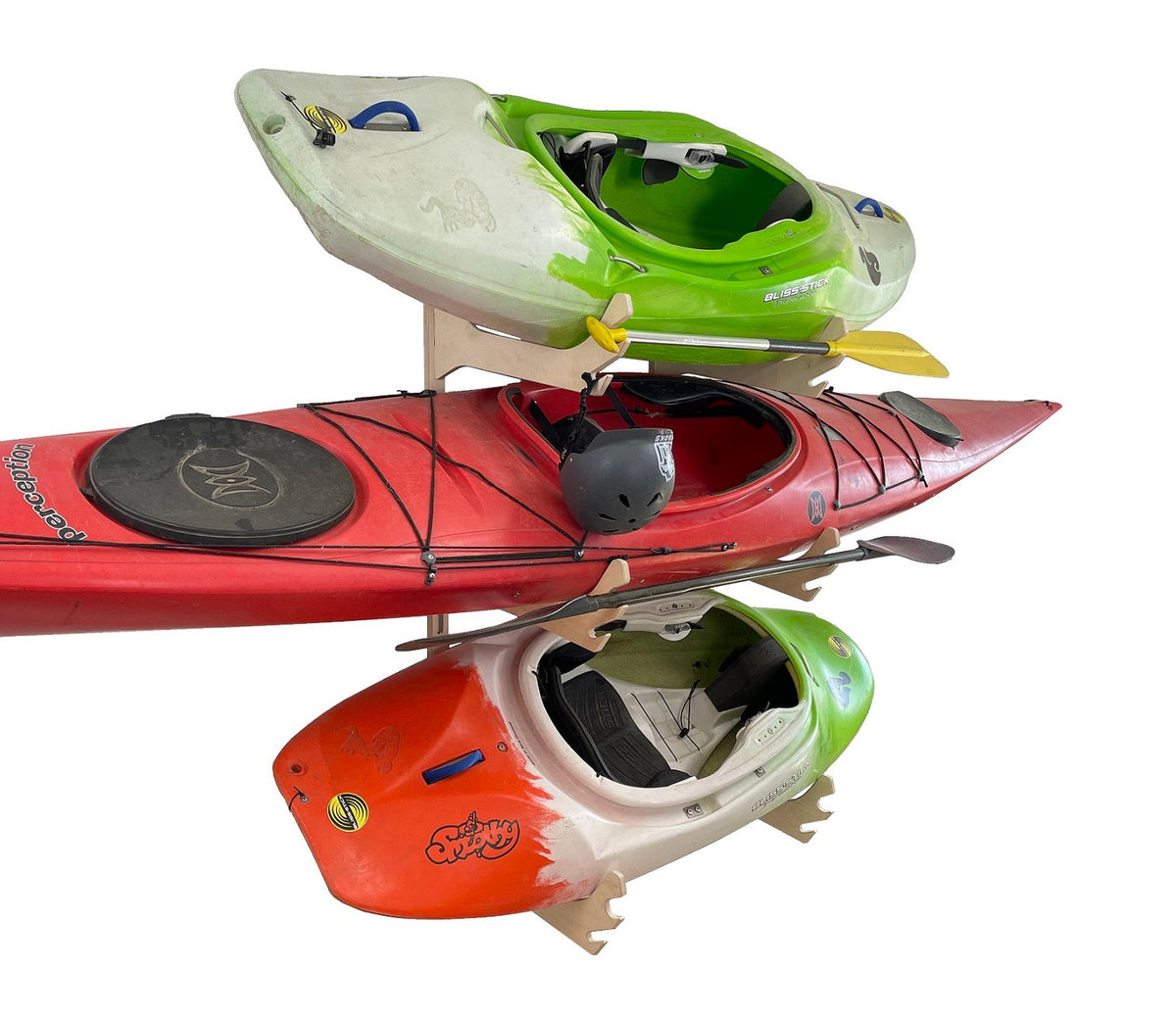 Dry Stack Kayak Storage Rack – Baltic Birch, Adjustable Arms & Gear Hooks