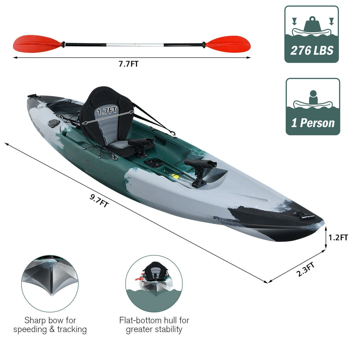 Sit-on-Top Fishing Kayak – Stable V-Chine Hull with Rod Holders & Storage