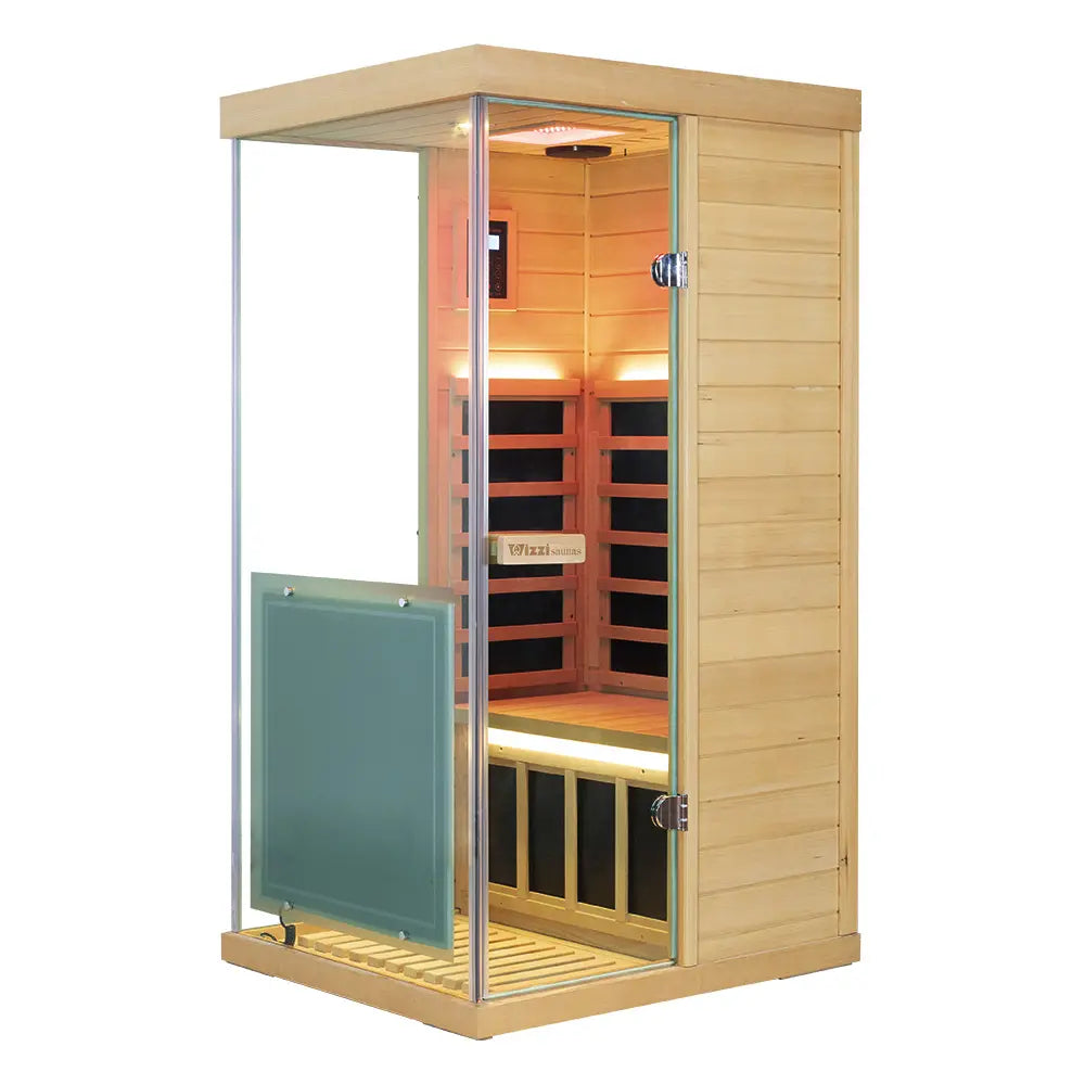 Wizzisaunas 909MX Panoramic Infrared Sauna – Smart App Control & 270° Glass Design