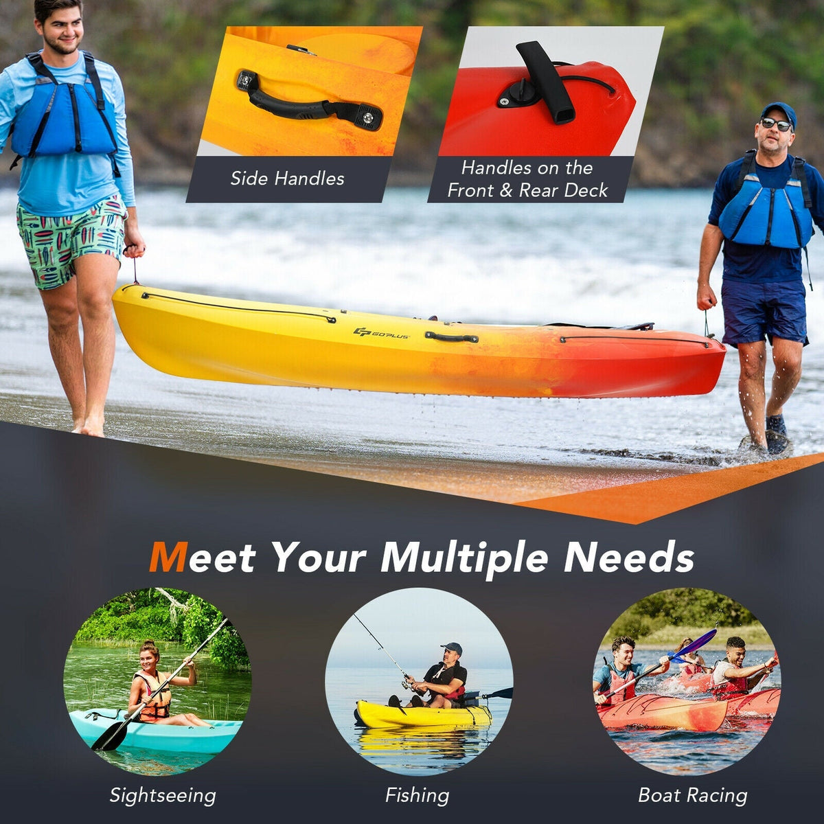 Single Sit-on-Top Kayak – V-Chine Fishing & Recreational Kayak with Detachable Aluminum Paddle