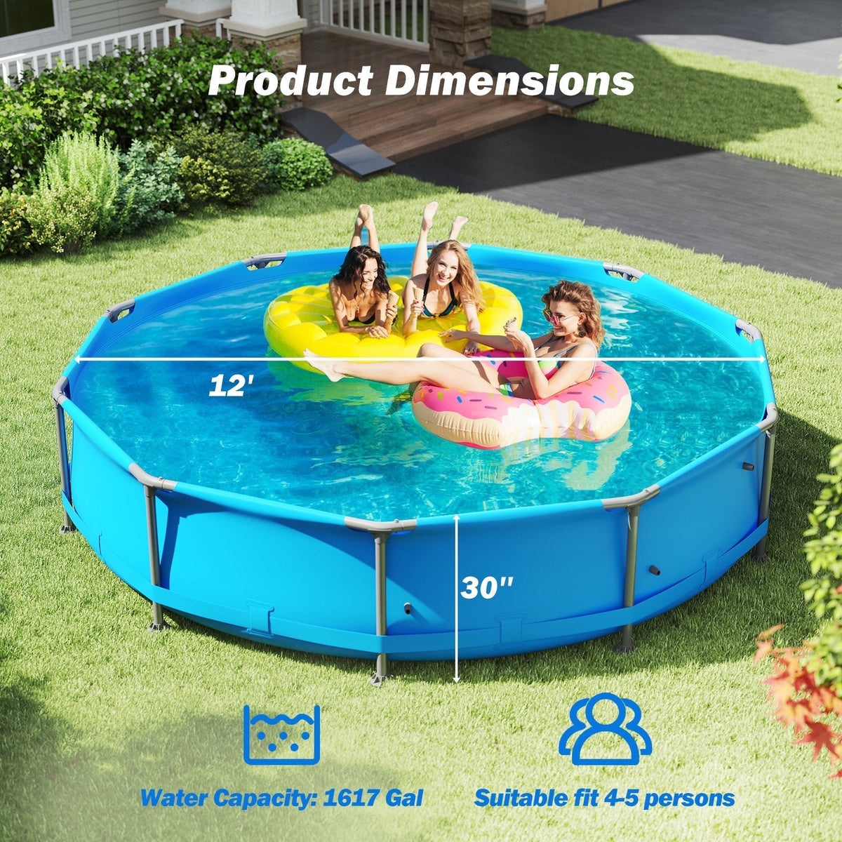 690/978/1158/1617 Gal Outdoor Family Swimming Pool with Metal Frame - Aloha Swim Wellness