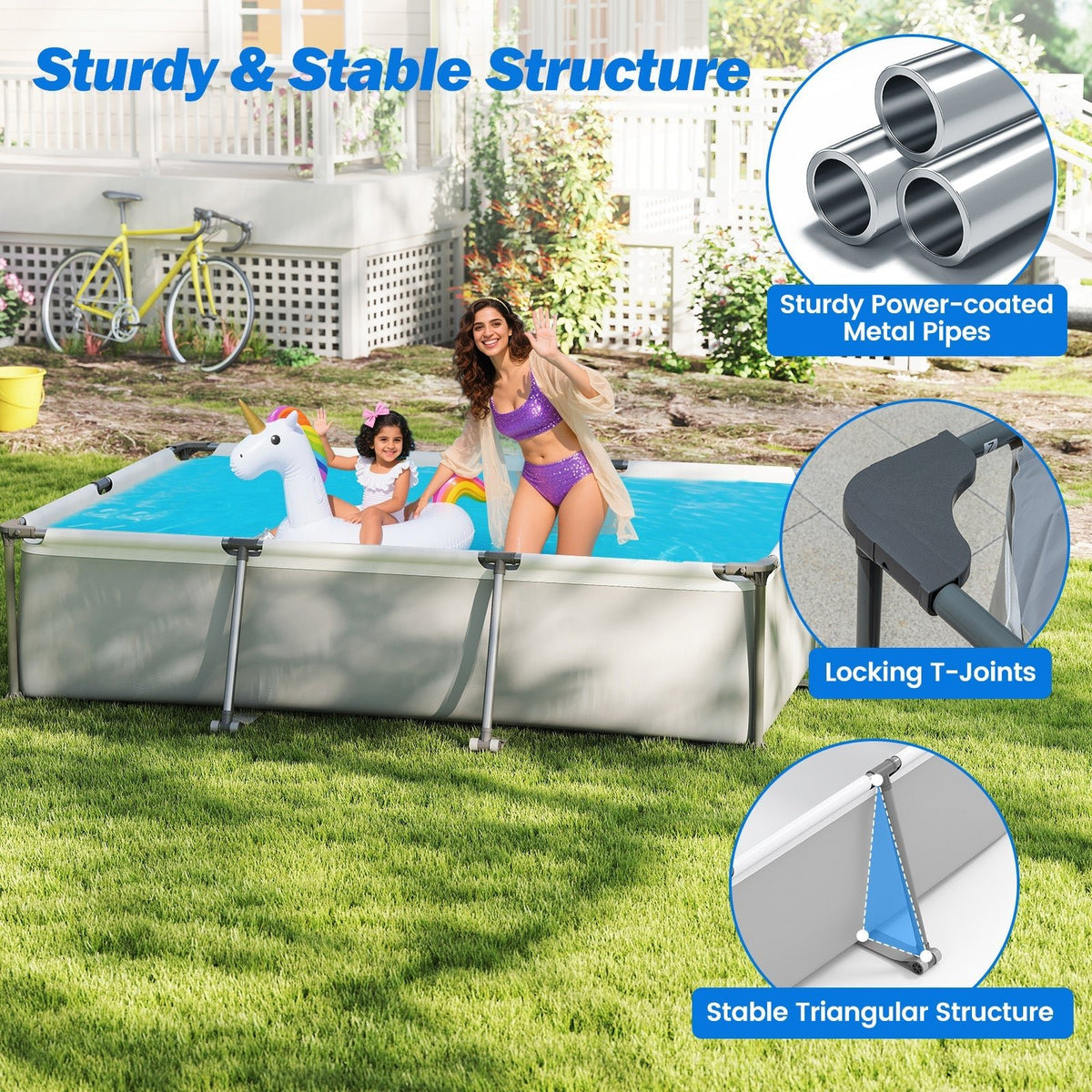 690/978/1158/1617 Gal Outdoor Family Swimming Pool with Metal Frame - Aloha Swim Wellness