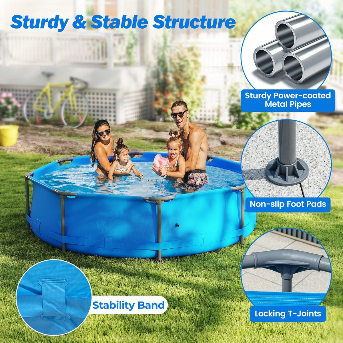 690/978/1158/1617 Gal Outdoor Family Swimming Pool with Metal Frame - Aloha Swim Wellness