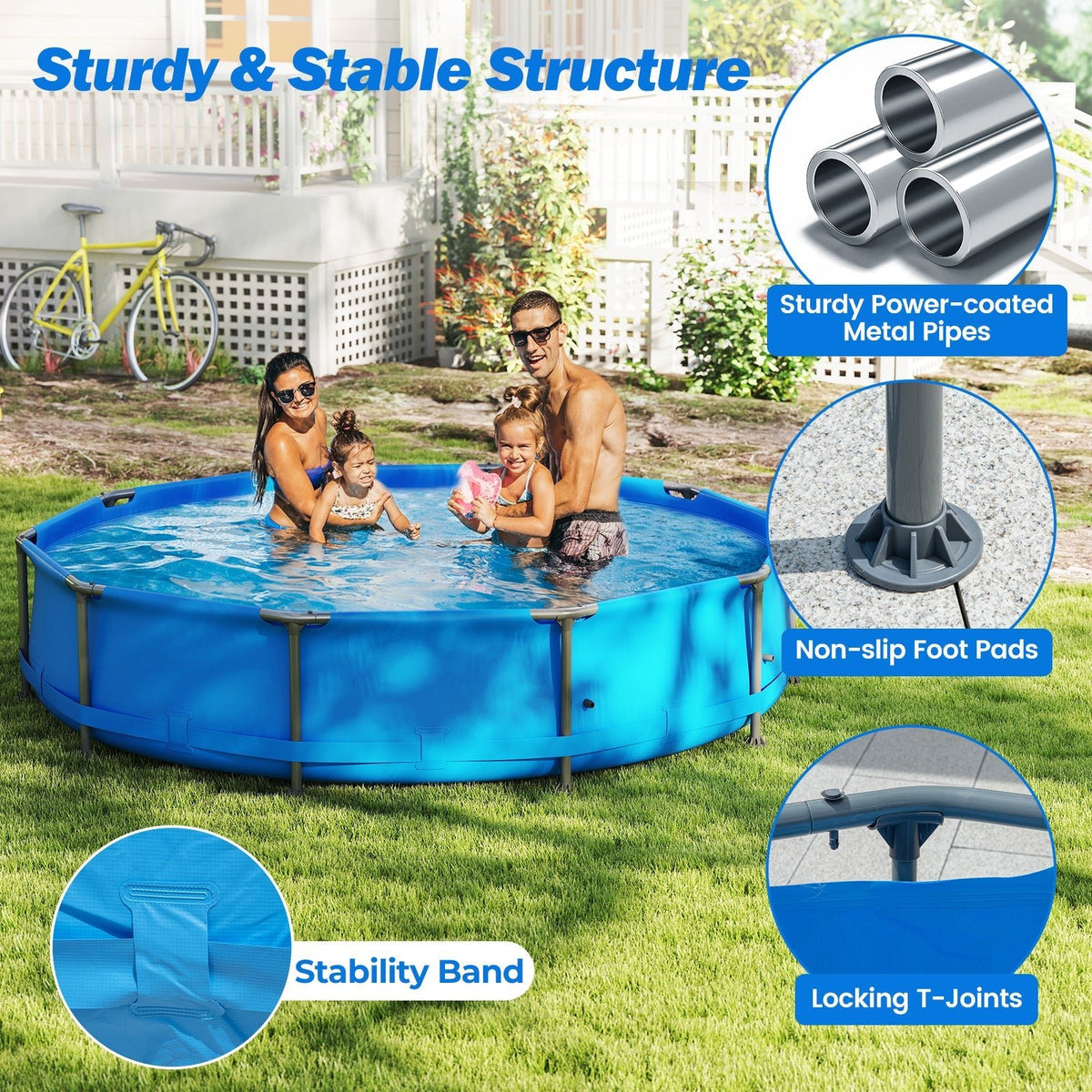 690/978/1158/1617 Gal Outdoor Family Swimming Pool with Metal Frame - Aloha Swim Wellness