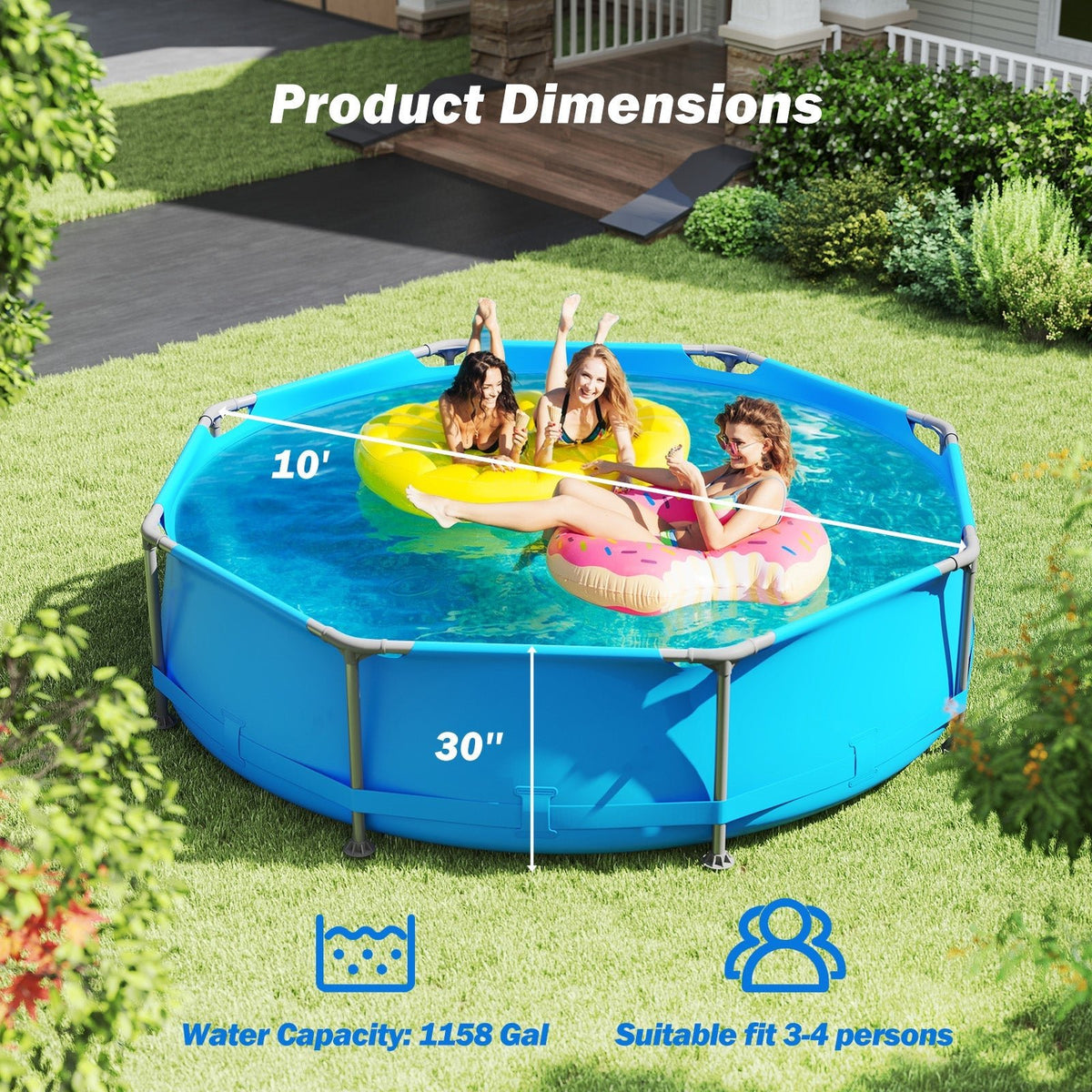690/978/1158/1617 Gal Outdoor Family Swimming Pool with Metal Frame - Aloha Swim Wellness