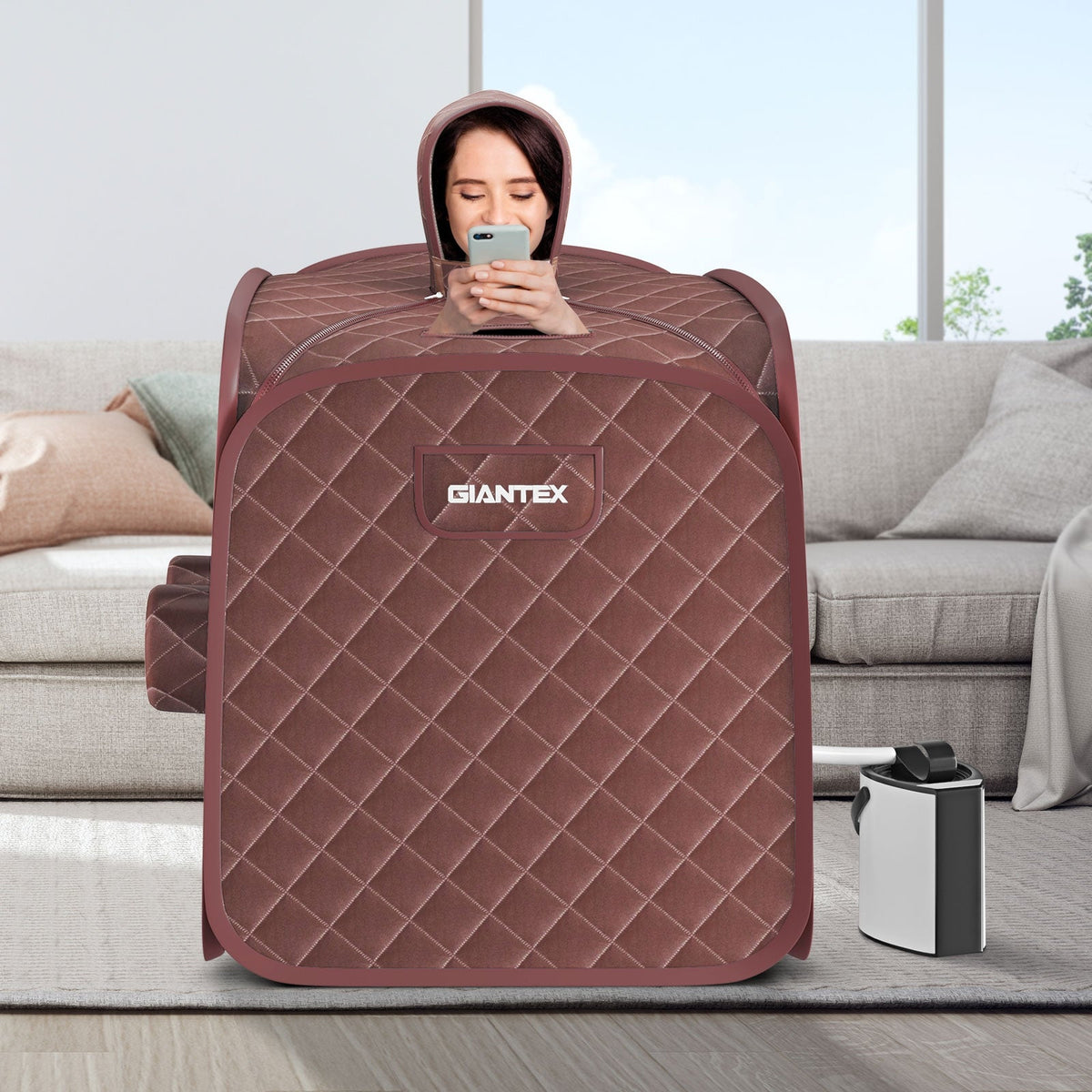 Portable Steam Sauna Tent with 800W Steamer, Folding Chair & Foot Massage Roller