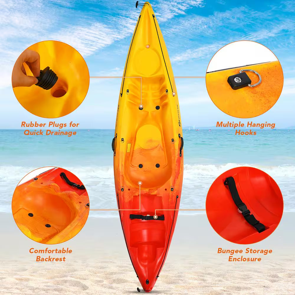 10.2 Ft. Orange Single Sit-On-Top Kayak 1-Person Kayak Boat with Detachable Aluminum Paddle
