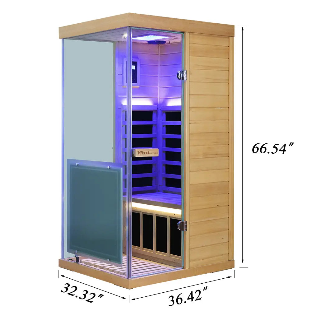 Wizzisaunas 909MX Panoramic Infrared Sauna – Smart App Control & 270° Glass Design