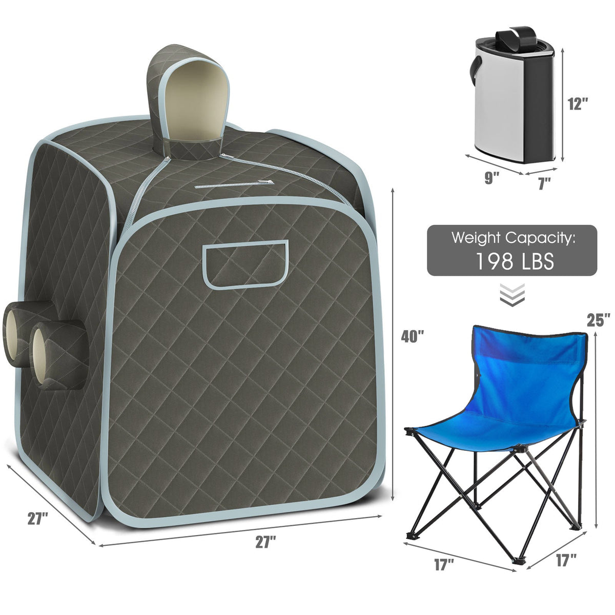 800W Portable Steam Sauna Tent – 3L Stainless Steel Steamer with Adjustable Controls