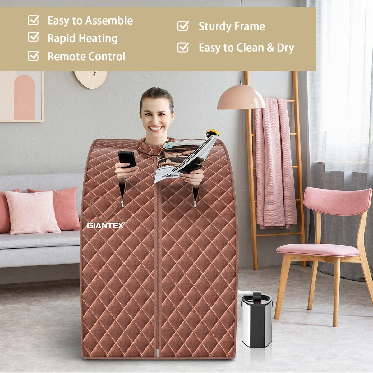 Portable Steam Sauna Tent – 800W Steamer, Remote Control & Foot Massage Roller