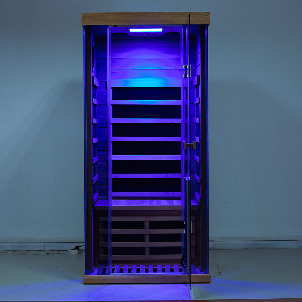 SR01 1-Person Far Infrared Sauna – Canadian Red Cedar, Bluetooth Audio & LED Lighting