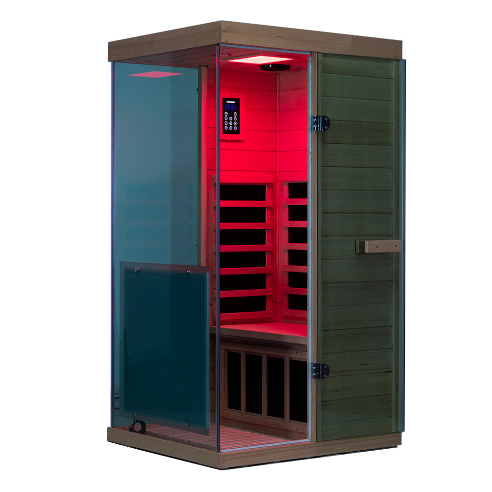 Wizzisaunas 909MX Panoramic Infrared Sauna – Smart App Control & 270° Glass Design
