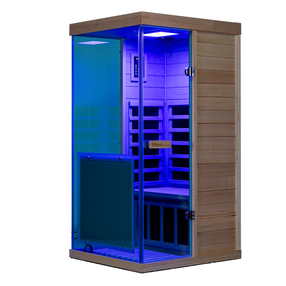 Wizzisaunas 909MX Panoramic Infrared Sauna – Smart App Control & 270° Glass Design