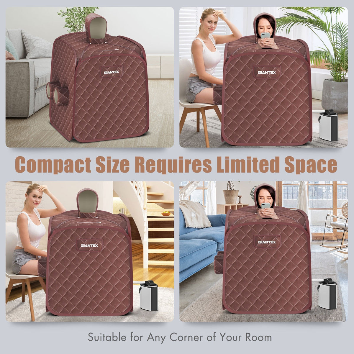 Portable Steam Sauna Tent with 800W Steamer, Folding Chair & Foot Massage Roller