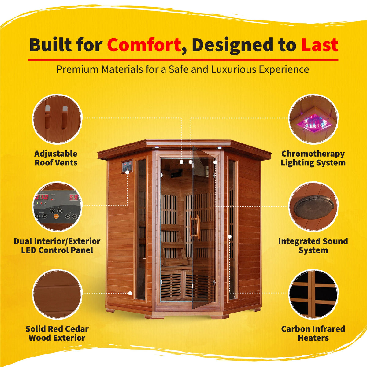 HeatWave SA1312 Hudson Bay 3-Person Corner Infrared Sauna – Canadian Cedar