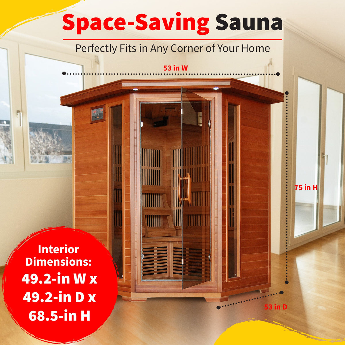 HeatWave SA1312 Hudson Bay 3-Person Corner Infrared Sauna – Canadian Cedar