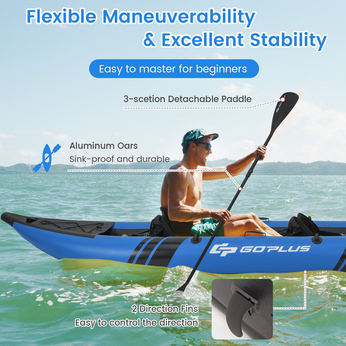 Inflatable 2-Person Kayak Set – 3-Chamber Tandem Kayak with Aluminum Oars & Repair Kit
