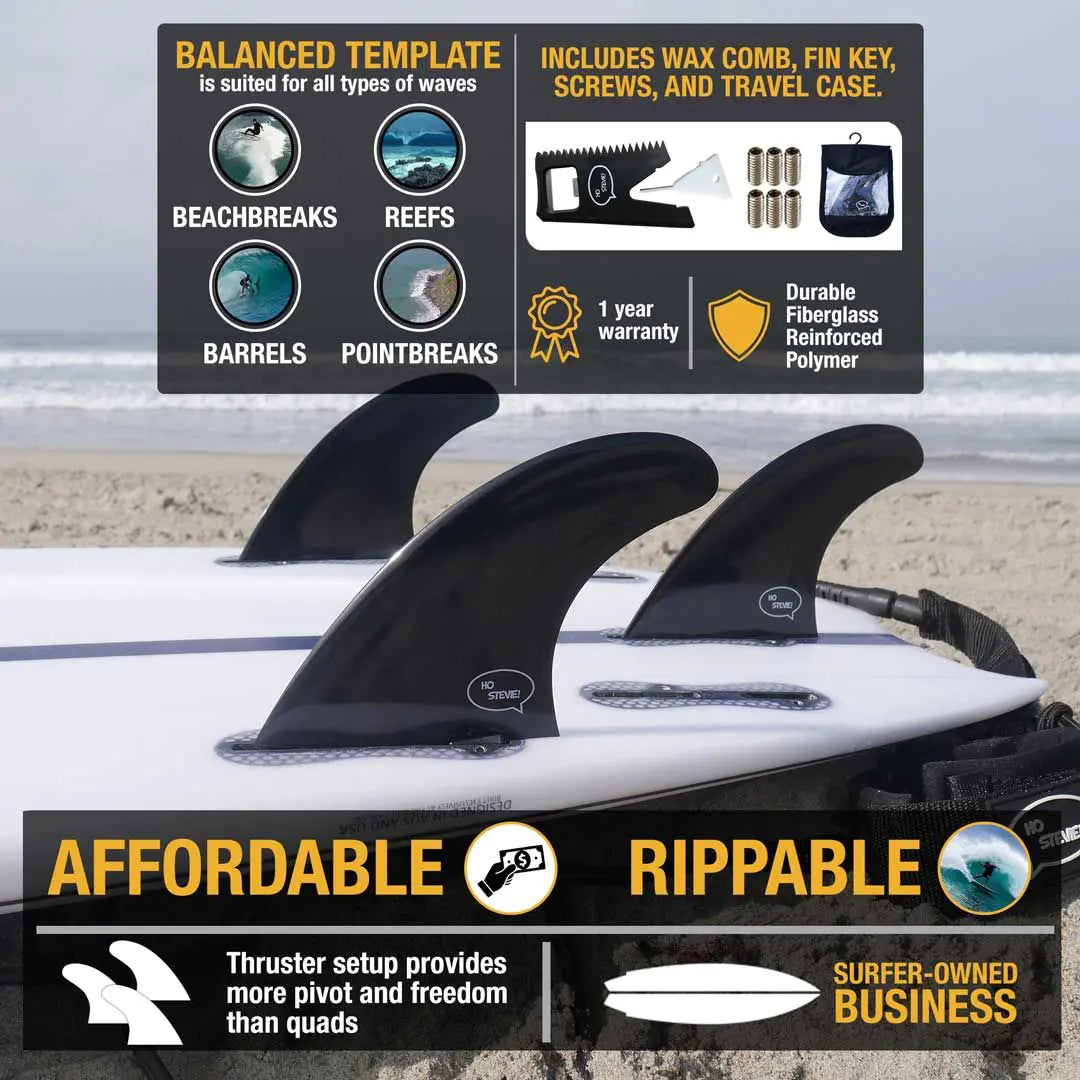 FRP Surfboard Fins – Quad & Thruster Sets with Travel Case