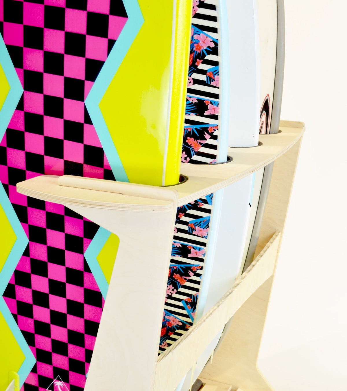 Freestanding Surfboard Rack – Baltic Birch Floor Display with Protective Padding