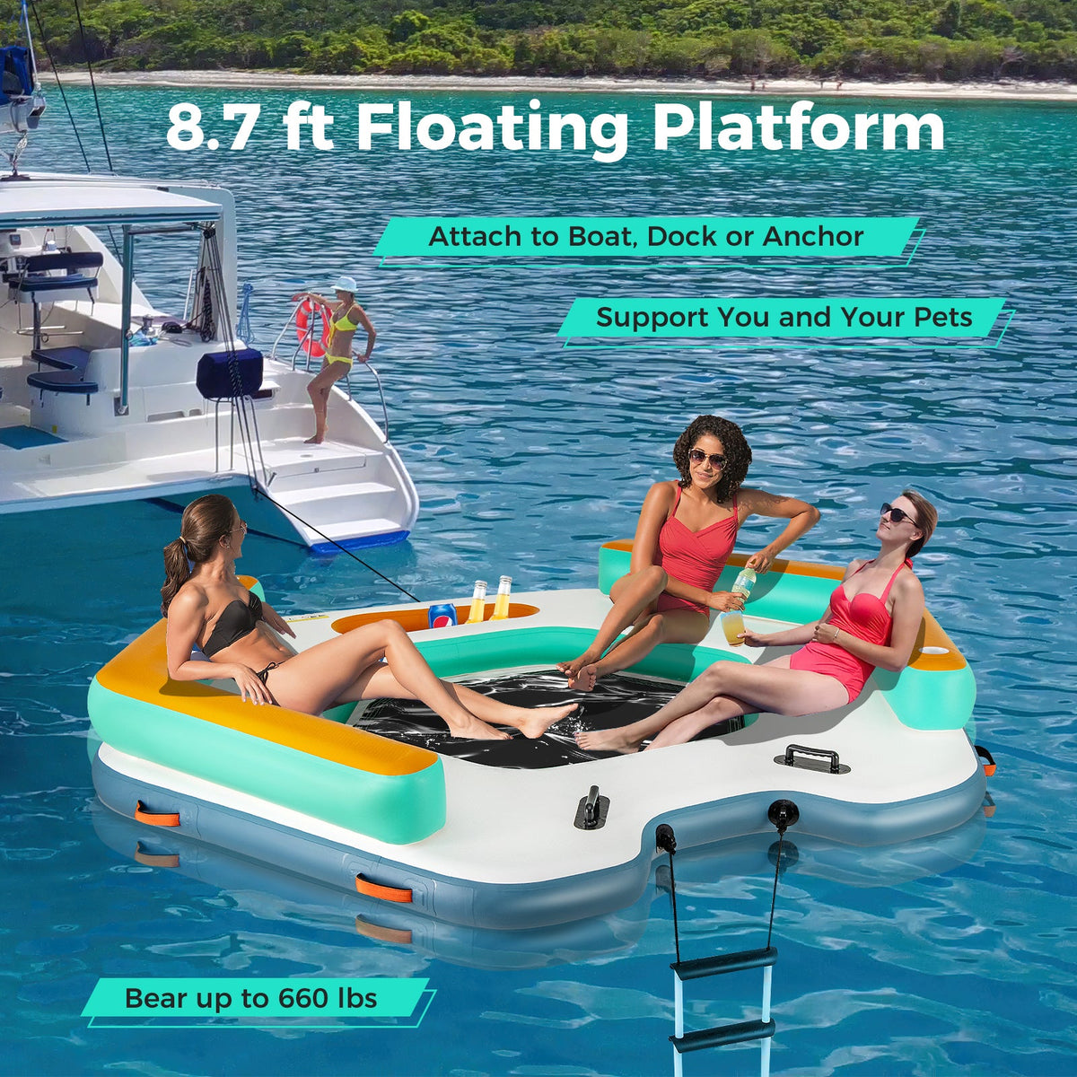 8.7-Foot Inflatable Floating Dock – 660 lb Capacity with Swim Lounge & Accessories