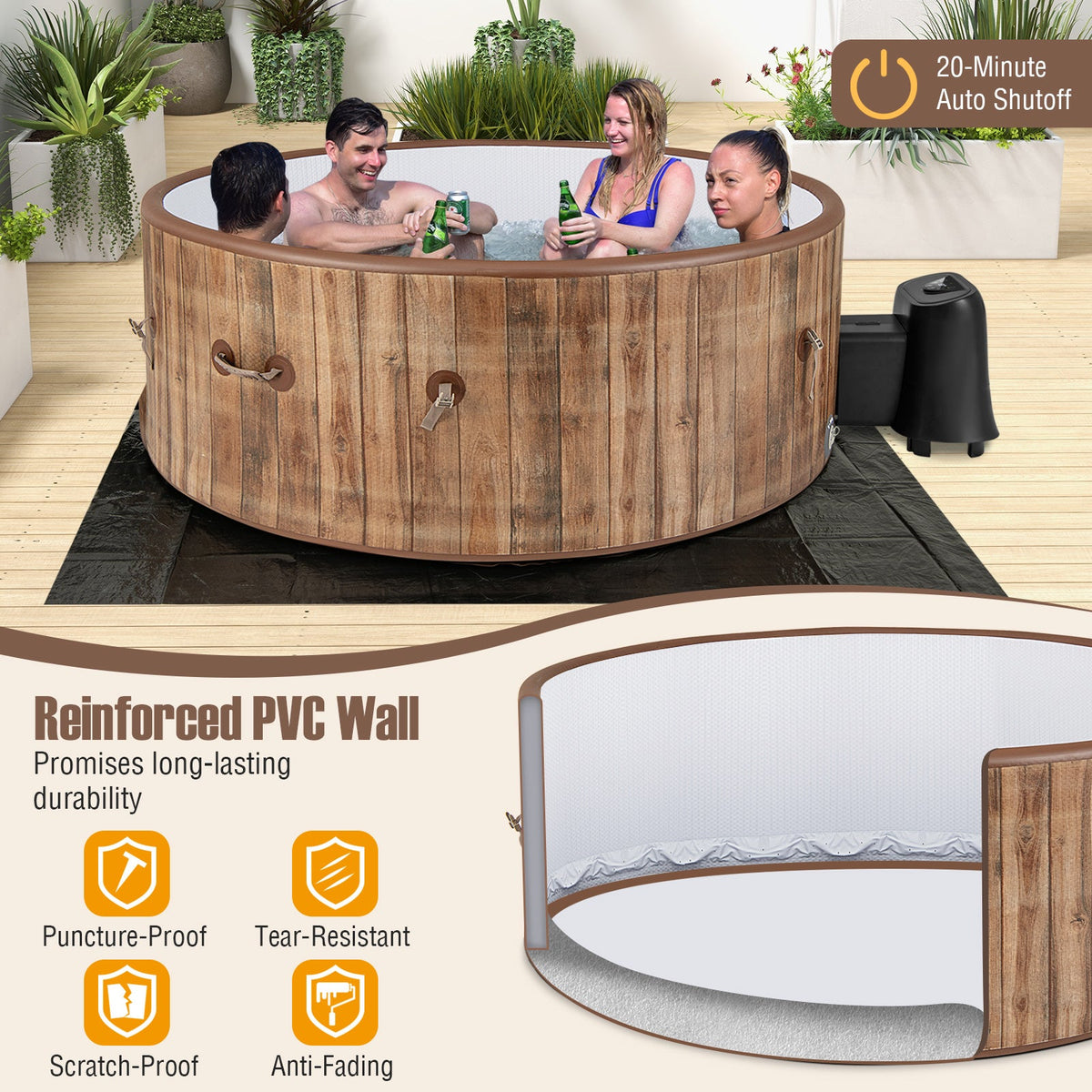 Portable Inflatable Bubble Spa – 120 Air Jets, 1200W Heating & Smart Temperature Control