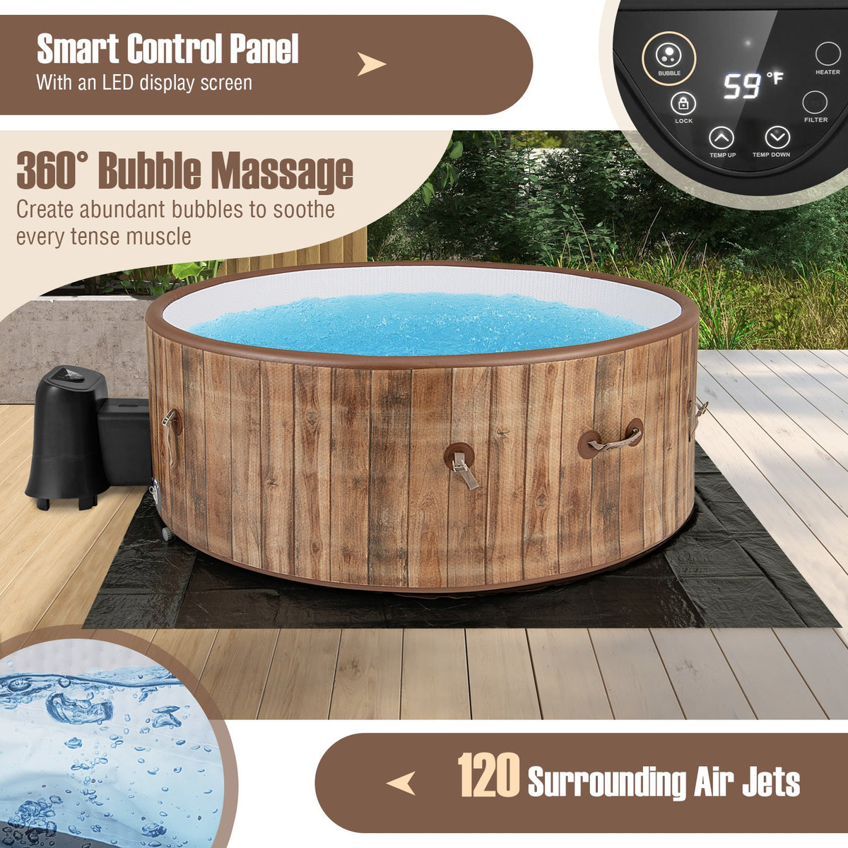 Inflatable Hot Tub Spa – 4–6 Person, 120 Air Jets & 1200W Heater