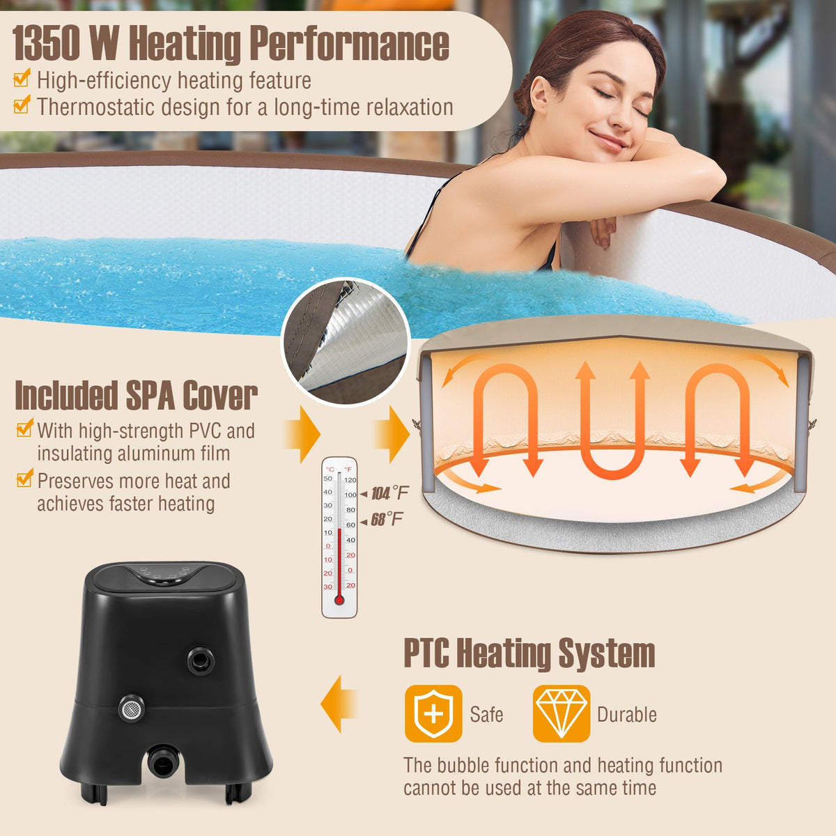 Inflatable Hot Tub Spa – 4–6 Person, 120 Air Jets & 1200W Heater