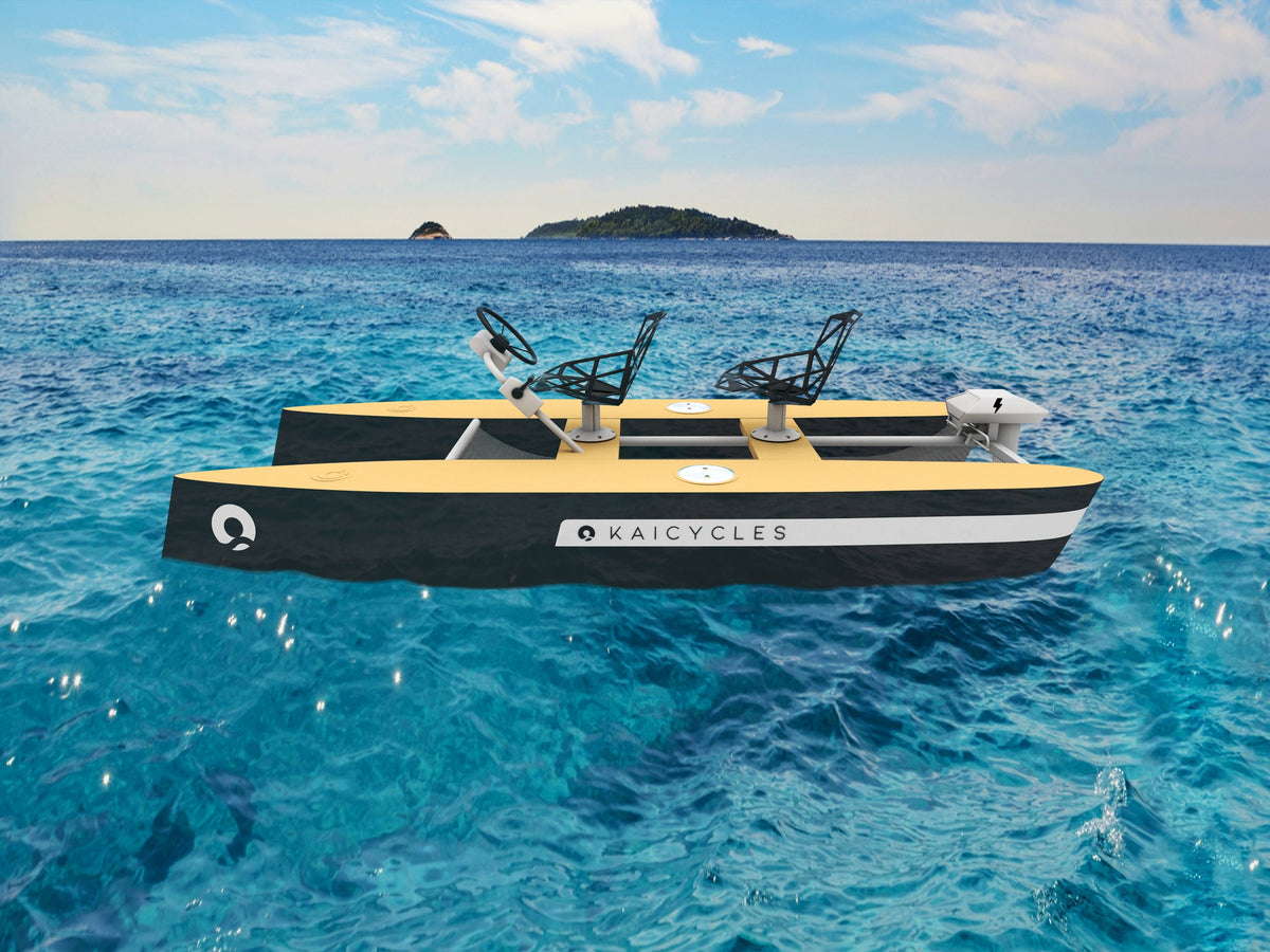 Two-Person Eco Catamaran – Fiberglass Recreational Boat with Optional Electric Motor